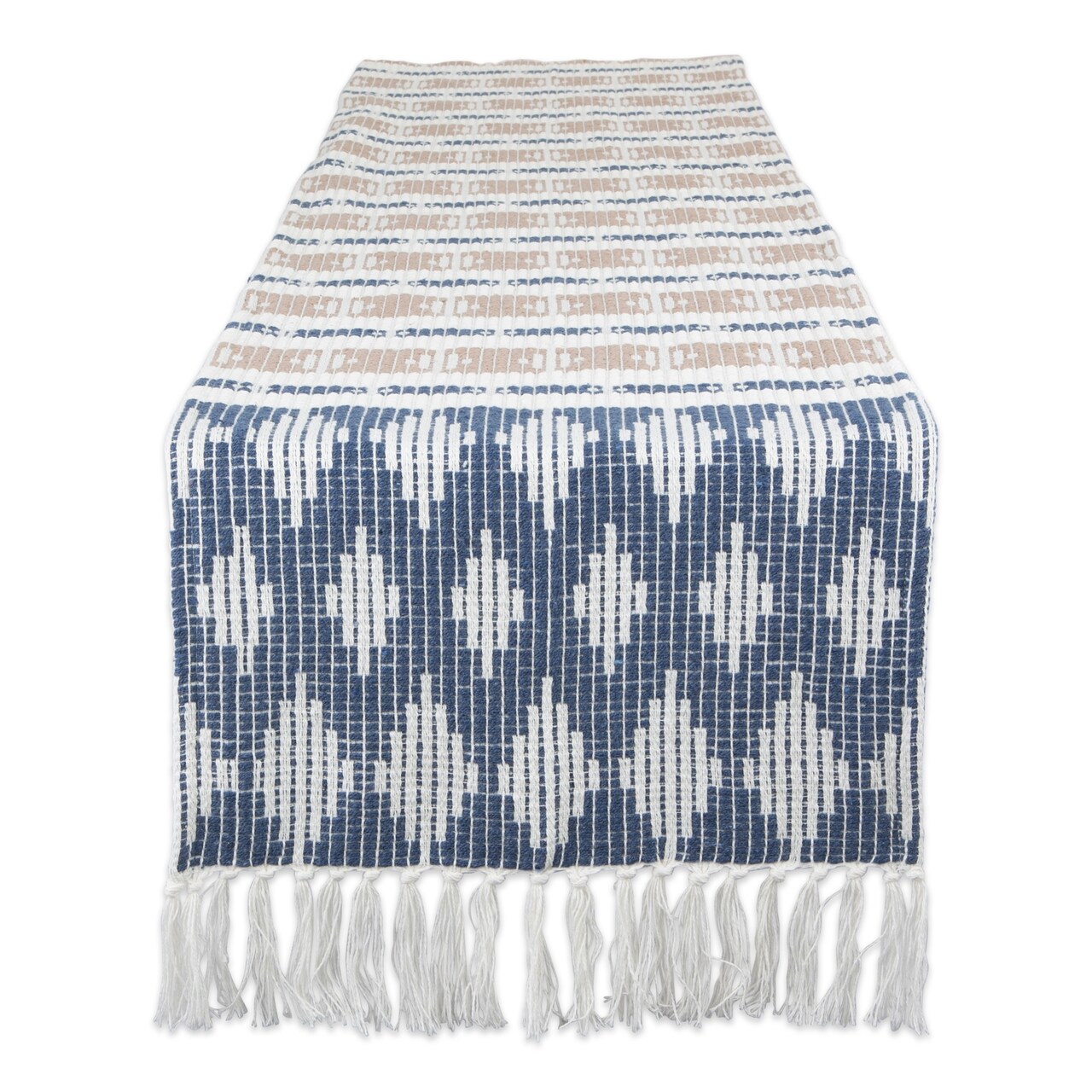 Contemporary Home Living Fringed Table Runner - 108" - Blue and White